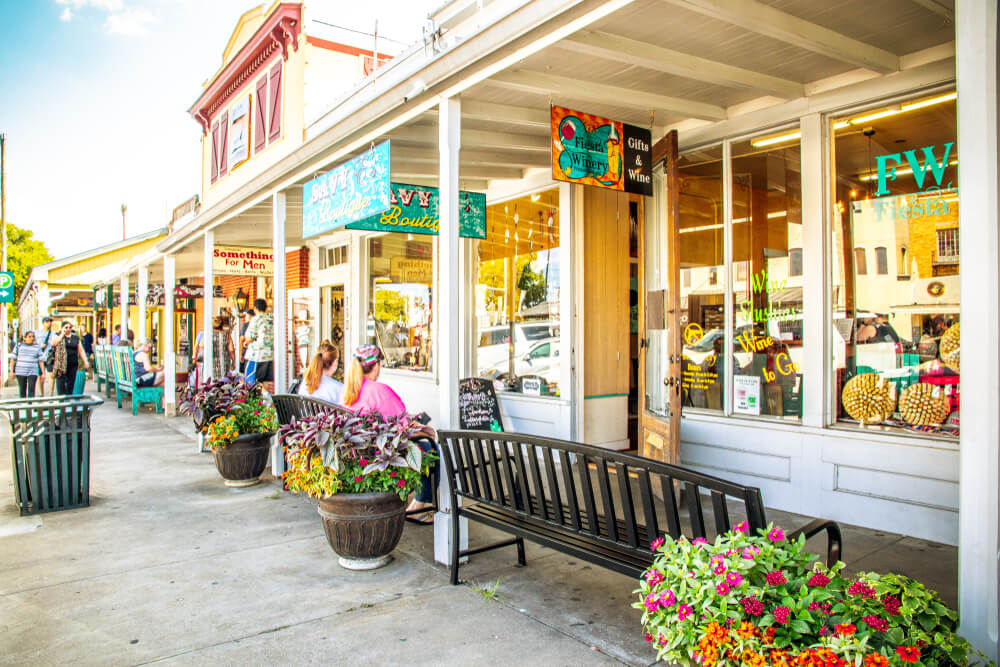 Close-up of Fredericksburg Main Street storefront. 